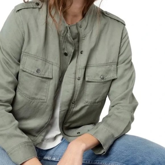 Rails Womens Collins‎ Sage Green Utility Maverick Linen Tencel Jacket Size Small - Picture 2 of 11